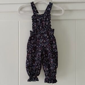 The New Society - Girls Navy Floral Ruffle Overalls